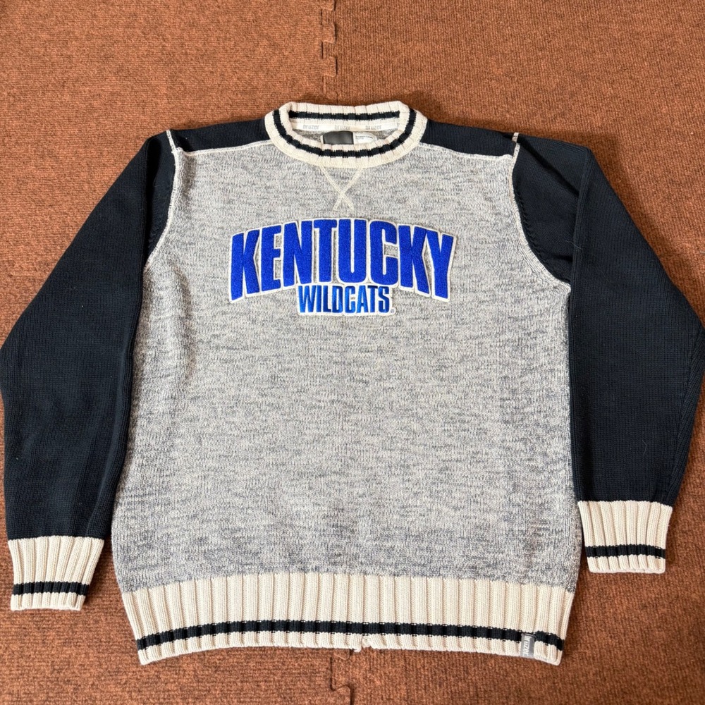 Bruzer Kentucky Wildcats NCAA Knit Sweater Gray Navy‎ Blue Women Large Pullover